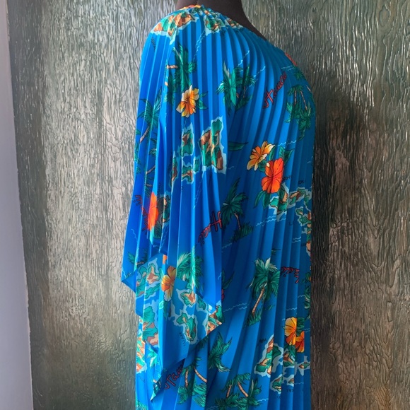Vintage 1970’s bright blue Hibiscus & Palm trees Hawaiian holiday Muu Muu O/S - Picture 4 of 9